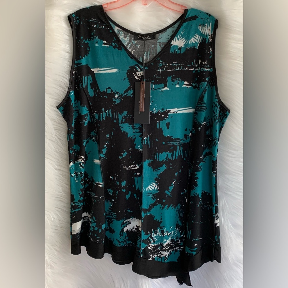 Papa Vancouver Sleeveless top Green White Black Print Size Large